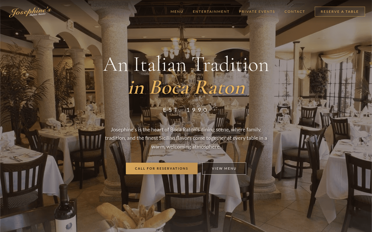 Josephine's of Boca — Italian restaurant website built by CustomBizSite